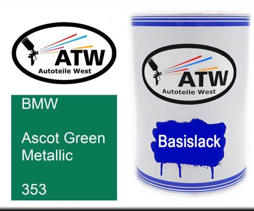 BMW, Ascot Green Metallic, 353: 500ml Lackdose, von ATW Autoteile West.